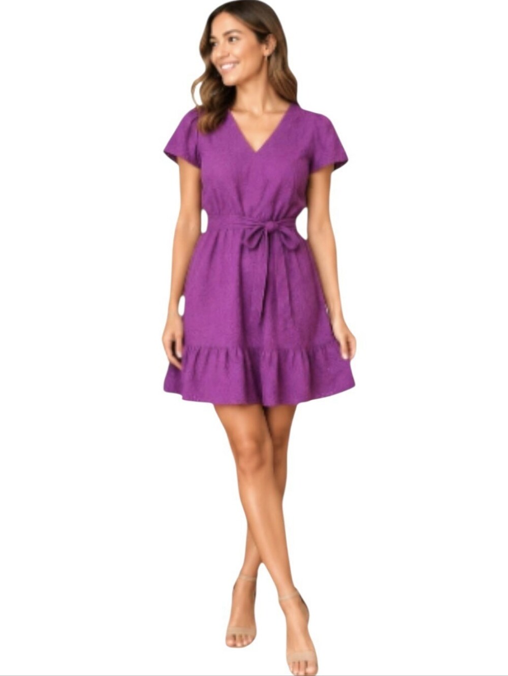 LOFT Outlet Purple Textured Belted Midi Dress